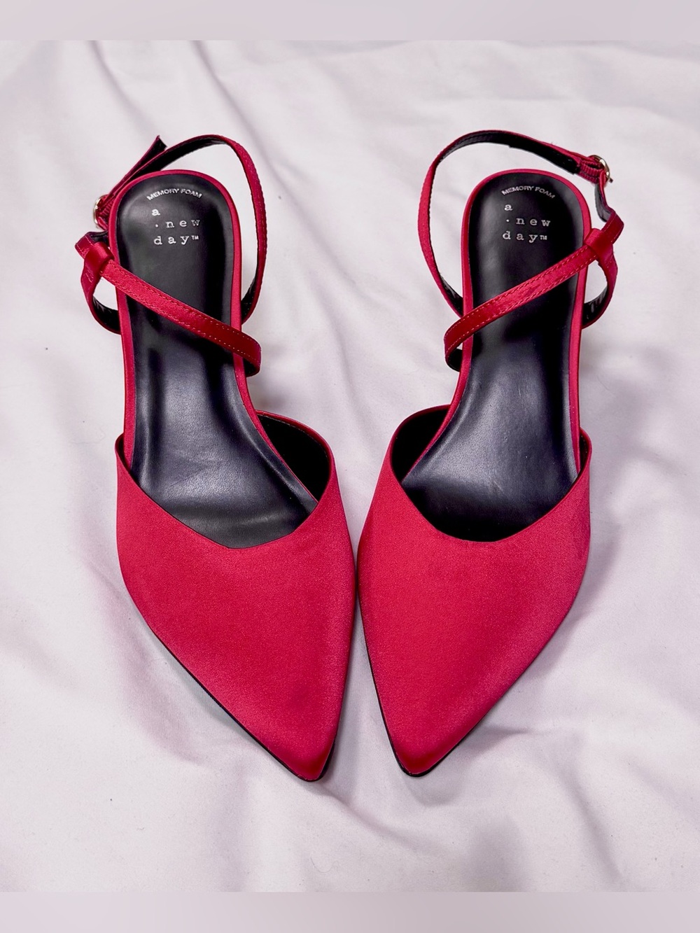 A New Day (NWOT) Red Satin Pointed Toe Slingback Strappy Heels Pumps Size 10